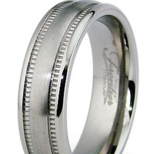 Titanium Wedding Promise Ring Band Milgrain Style